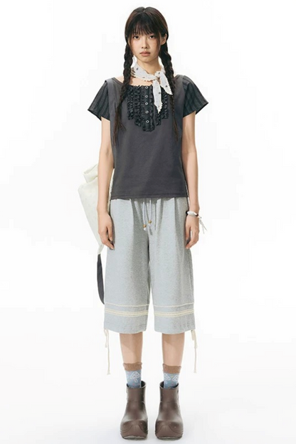 Patchwork Knit Mid-Length Casual Sweatpants