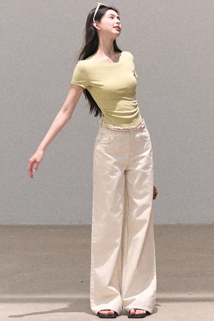 Contrast Embroidered Ruched Top