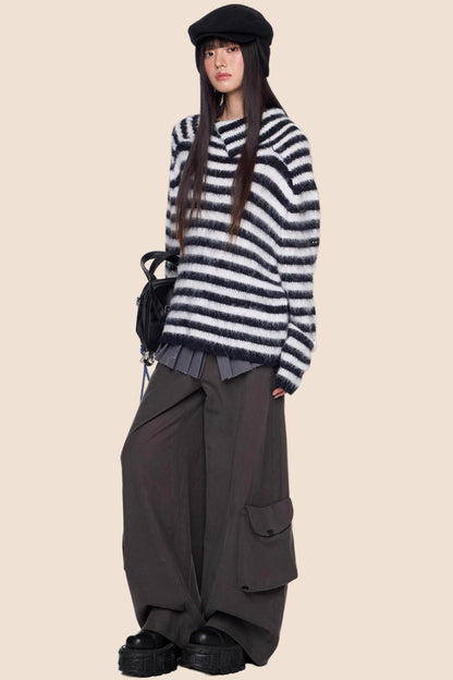 Irregular Lapel Knit Sweater