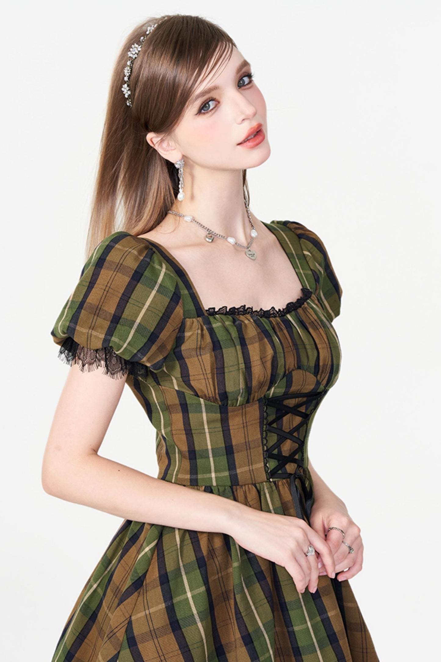 Greenfield Checkered Puff Sleeve Dress