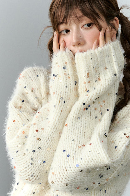 Sequin V-Neck Pullover