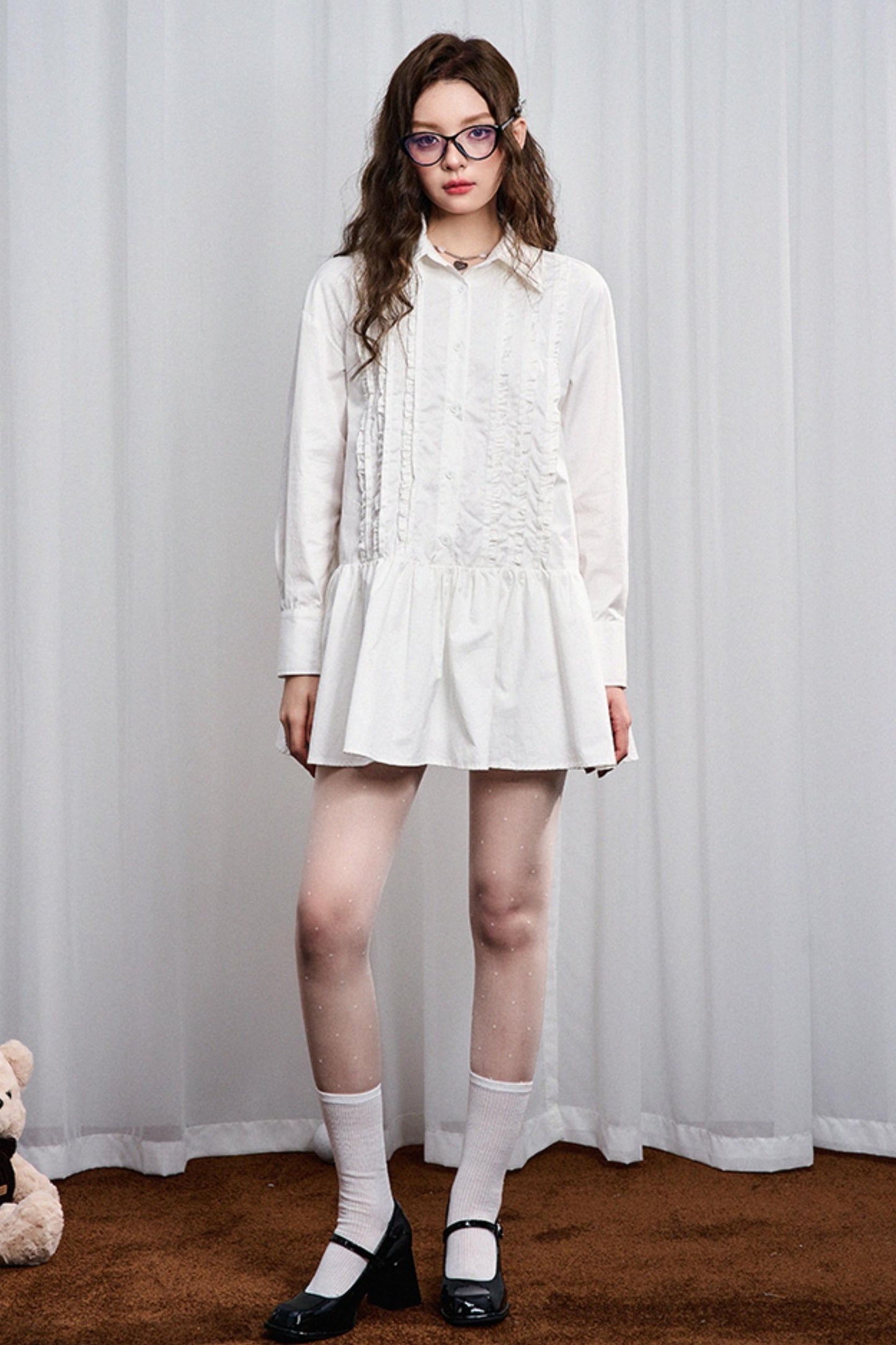 Flared Hem Lace Long Sleeve Dress