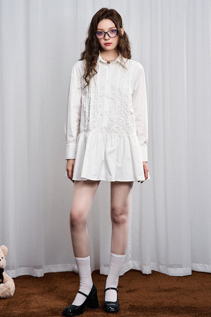 Flared Hem Lace Long Sleeve Dress