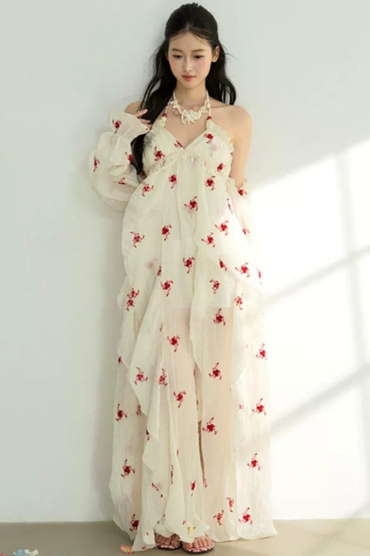 Floral Print Layered-Look Spaghetti Strap Dress
