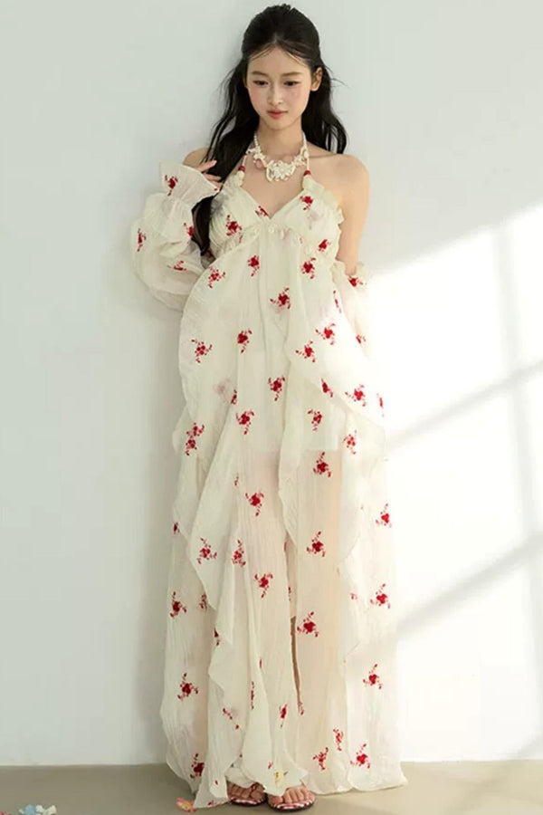 Floral Print Layered-Look Spaghetti Strap Dress