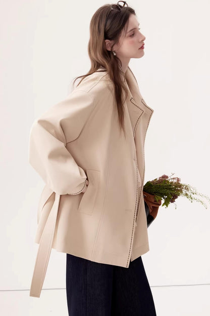 Stand Collar Lantern Sleeve Trench Coat
