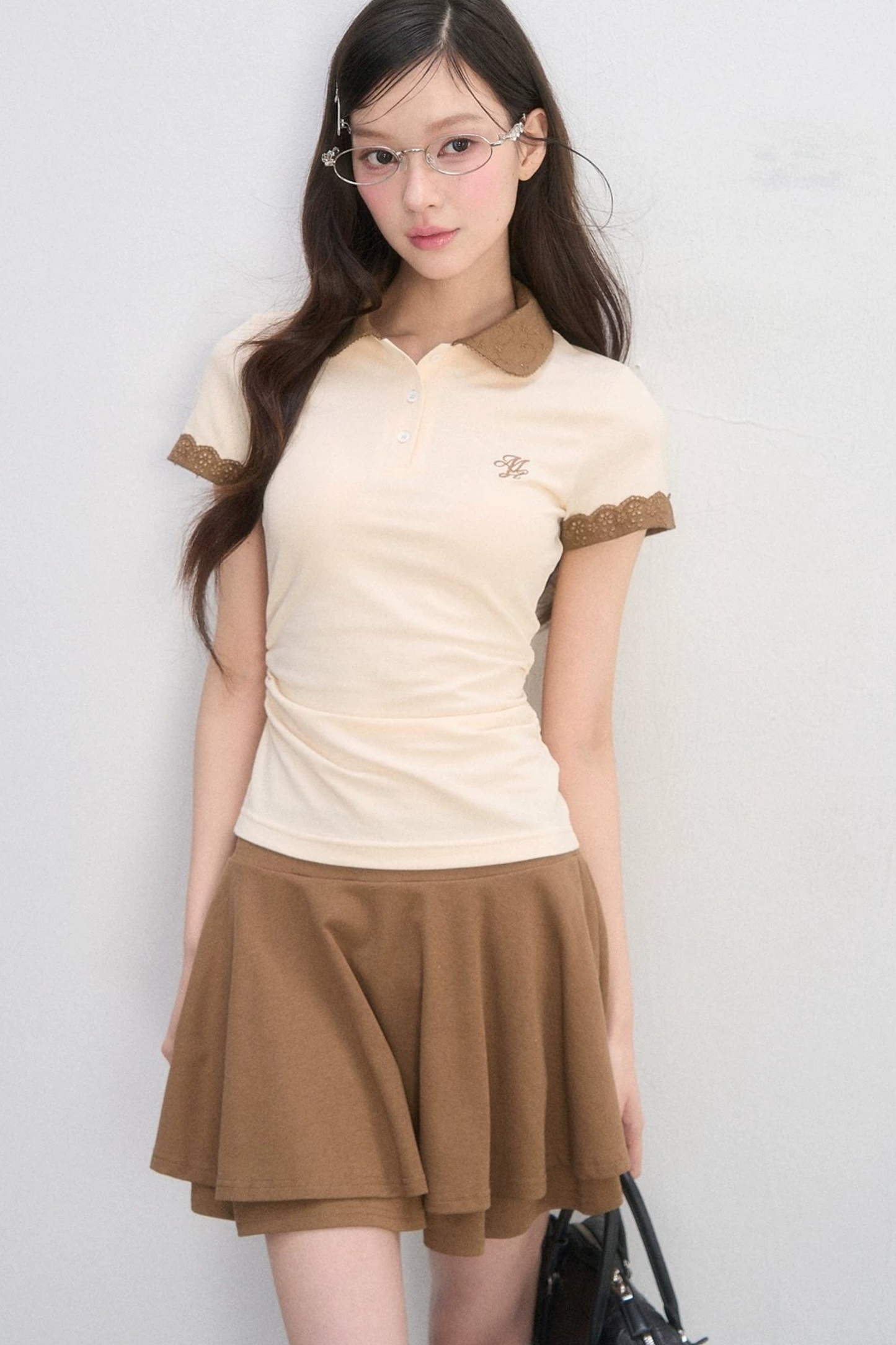 자수 플리츠 에이라인 스커트