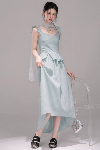 Conjunto de vestido de cinta transparente verde azulado claro