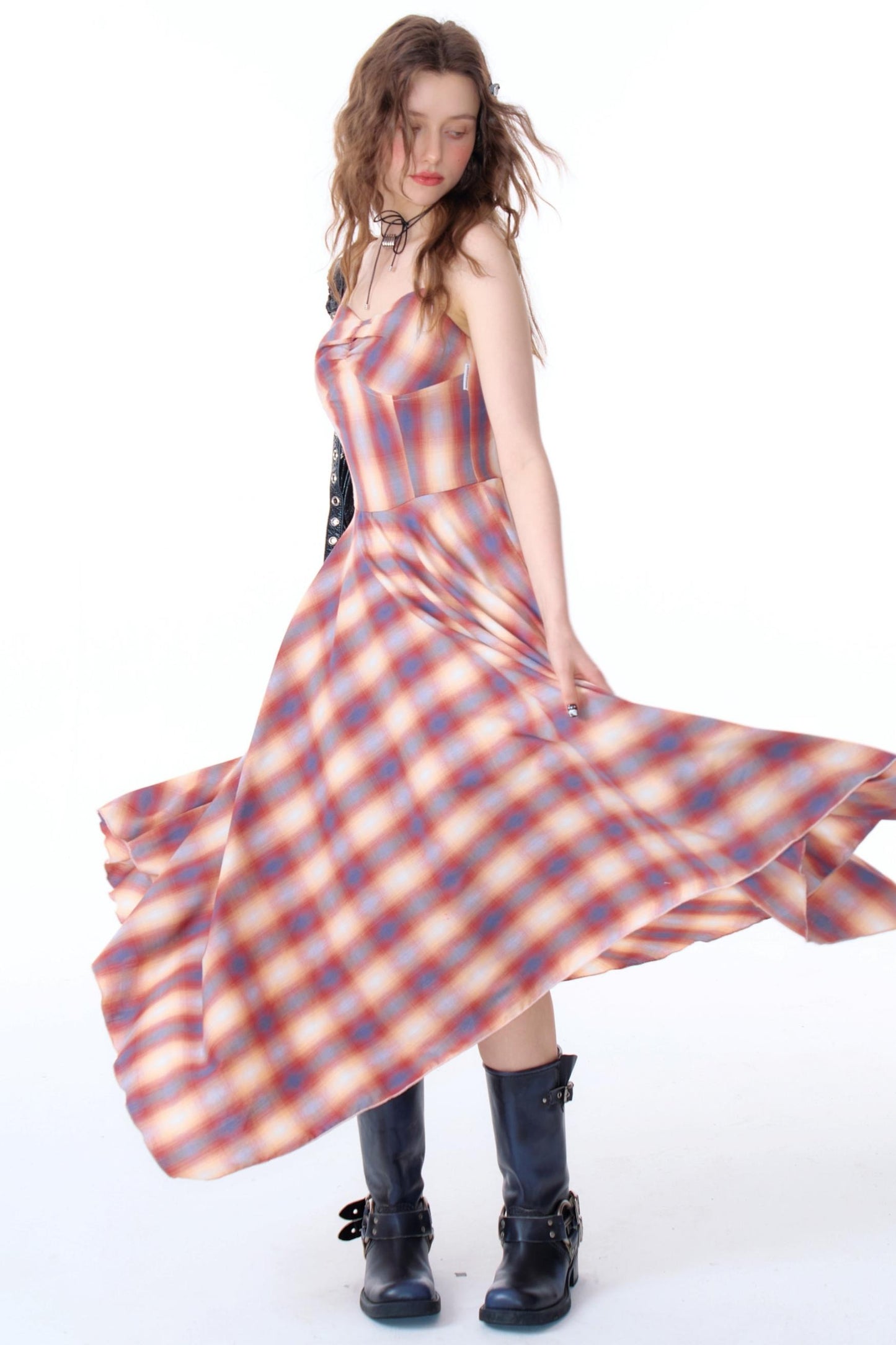 Retro Check Strap Dress
