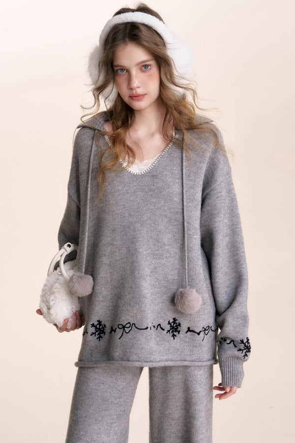 Snowflake Embroidered Knit Set-Up