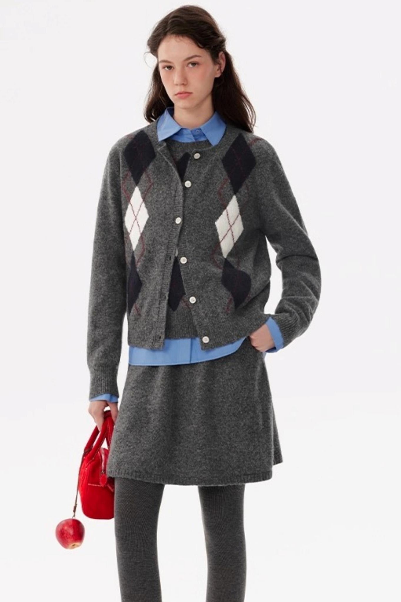 Rhombus Elements Knit Cardigan Set