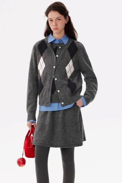 Rhombus Elements Knit Cardigan Set