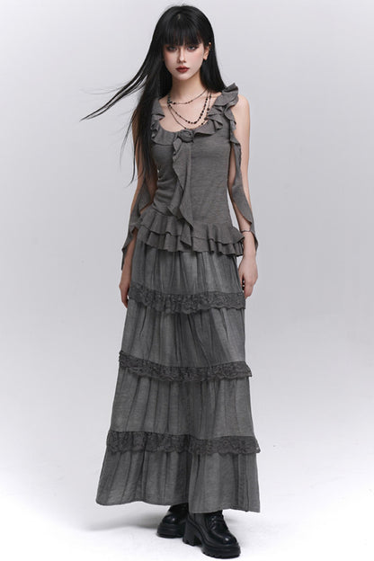 Gray Halter Skirt Top Set-Up