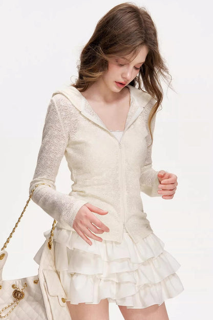 Mist Lace Hooded Cardigan Top