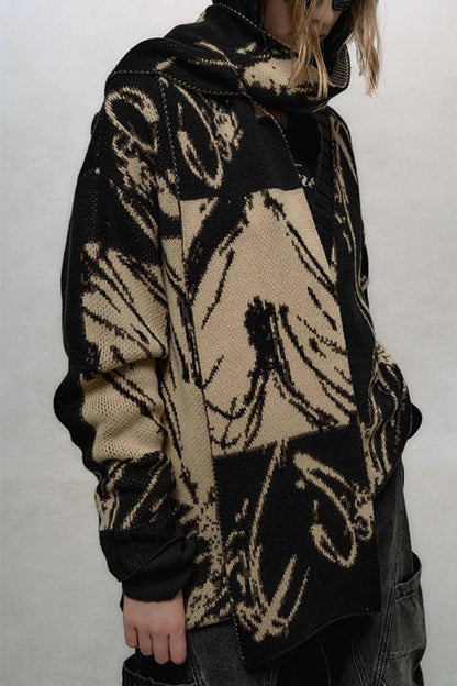 Abstract Design Knit Sweater Coat