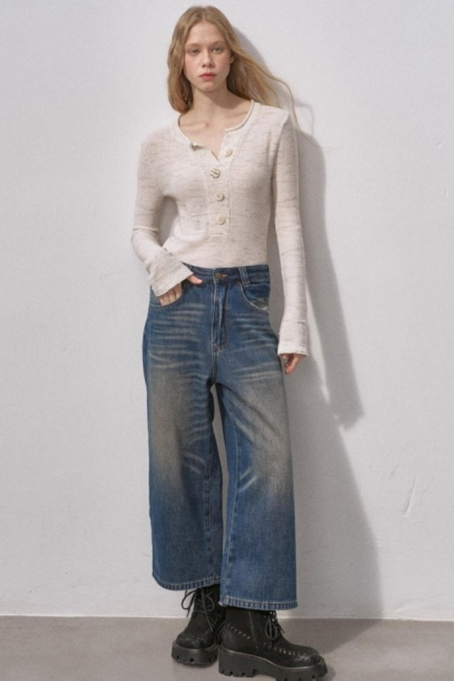 Retro Fleece-Lined Cropped Jeans