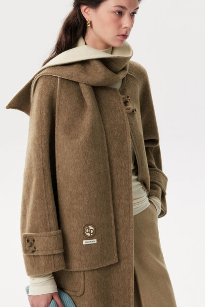 Brown Wool Scarf Collar Outwear