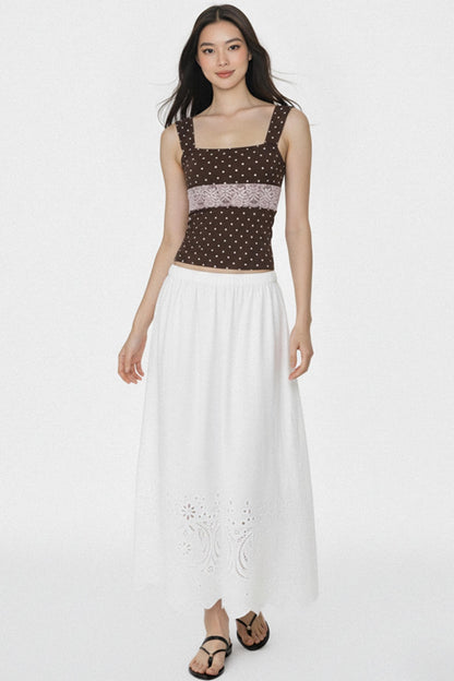 White Jacquard Mid-Length Skirt