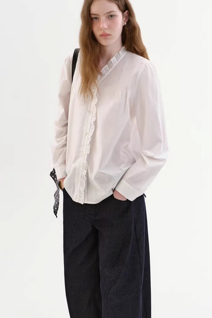 Cotton French-Style Ruffled Blouse