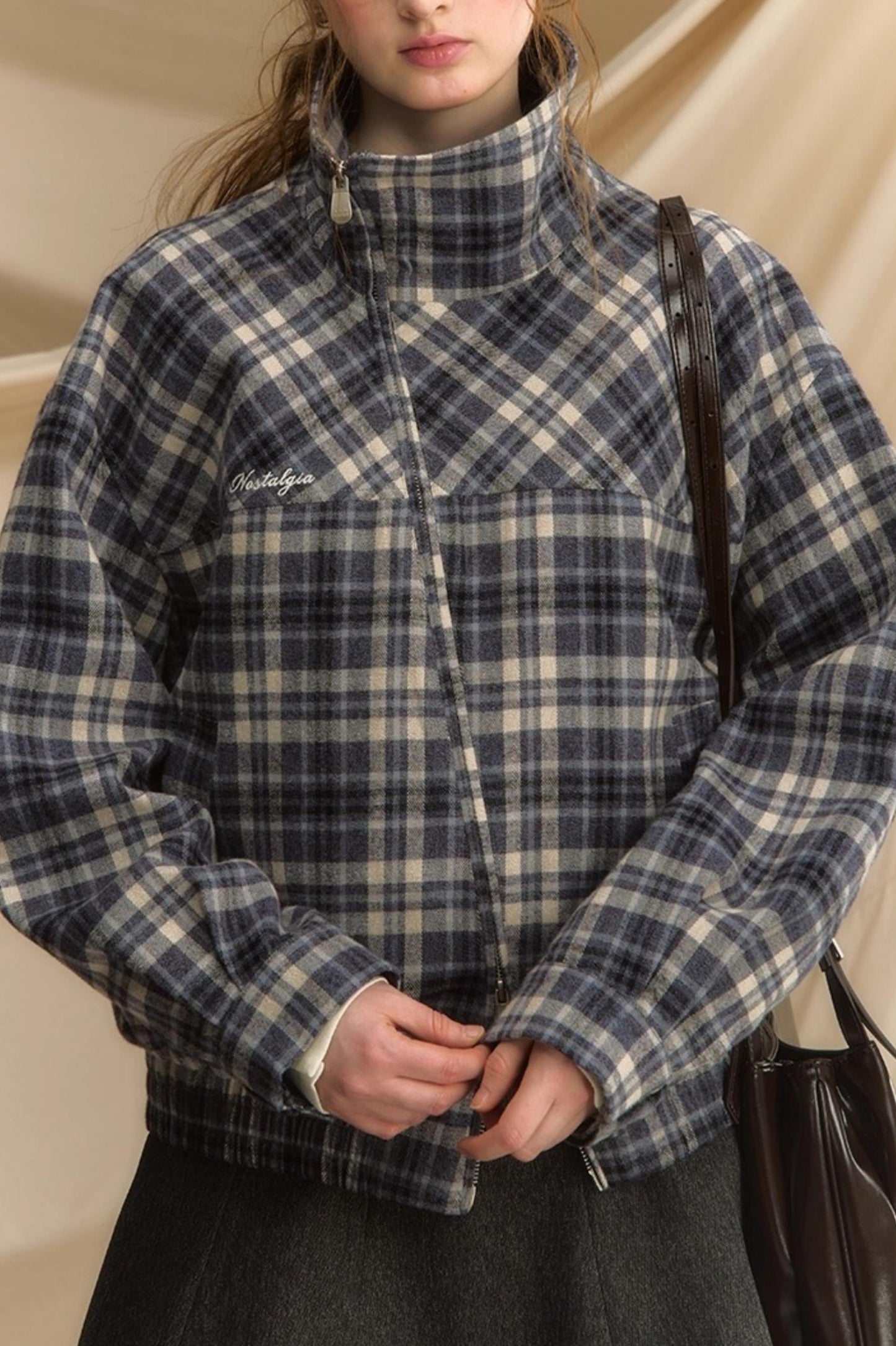 Vintage Plaid Diagonal Flight Jacket