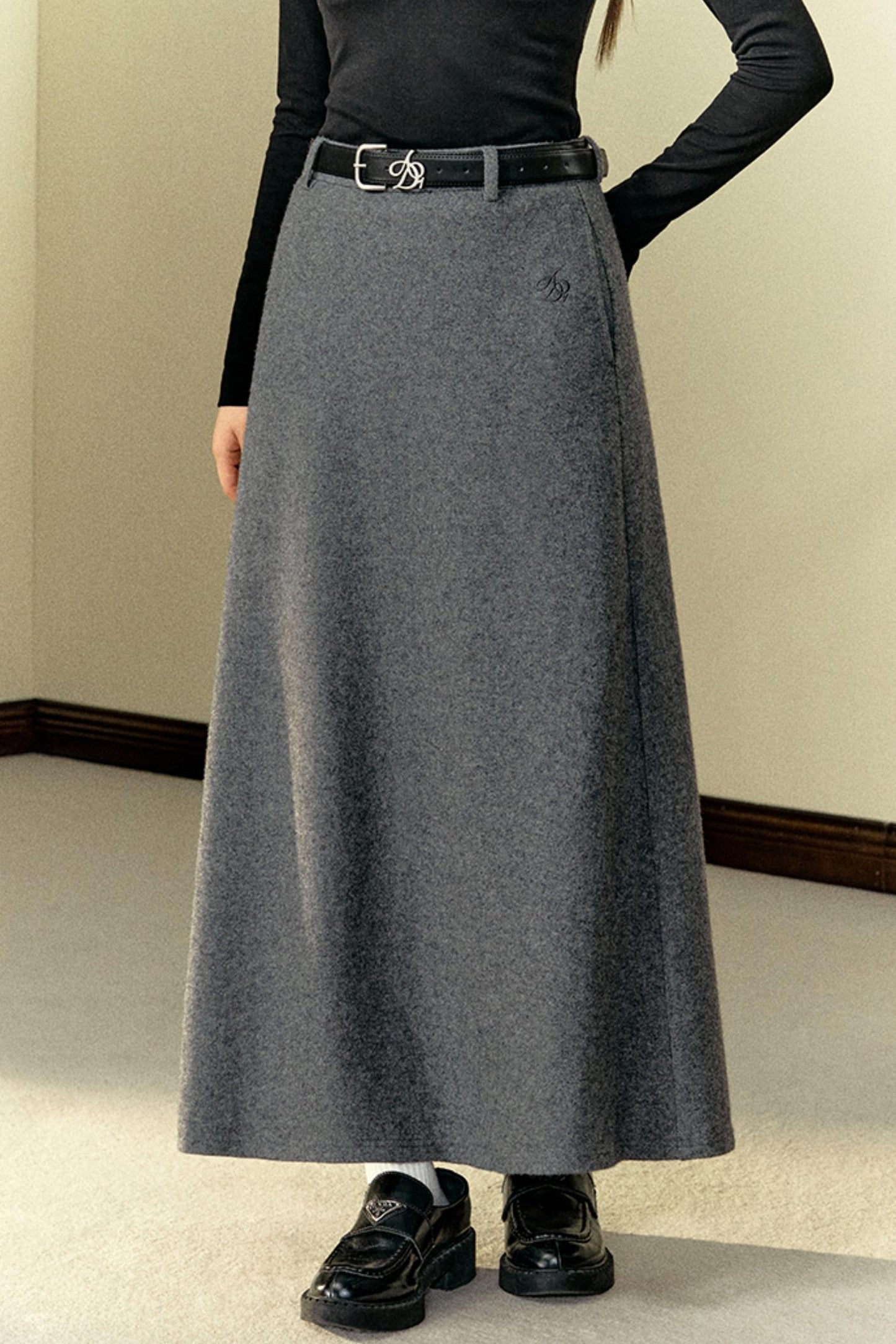 Versatile Woolen Gray Umbrella Skirt