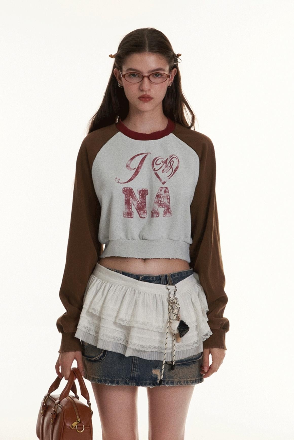 Retro Raglan Sleeve Contrast Print Sweatshirt