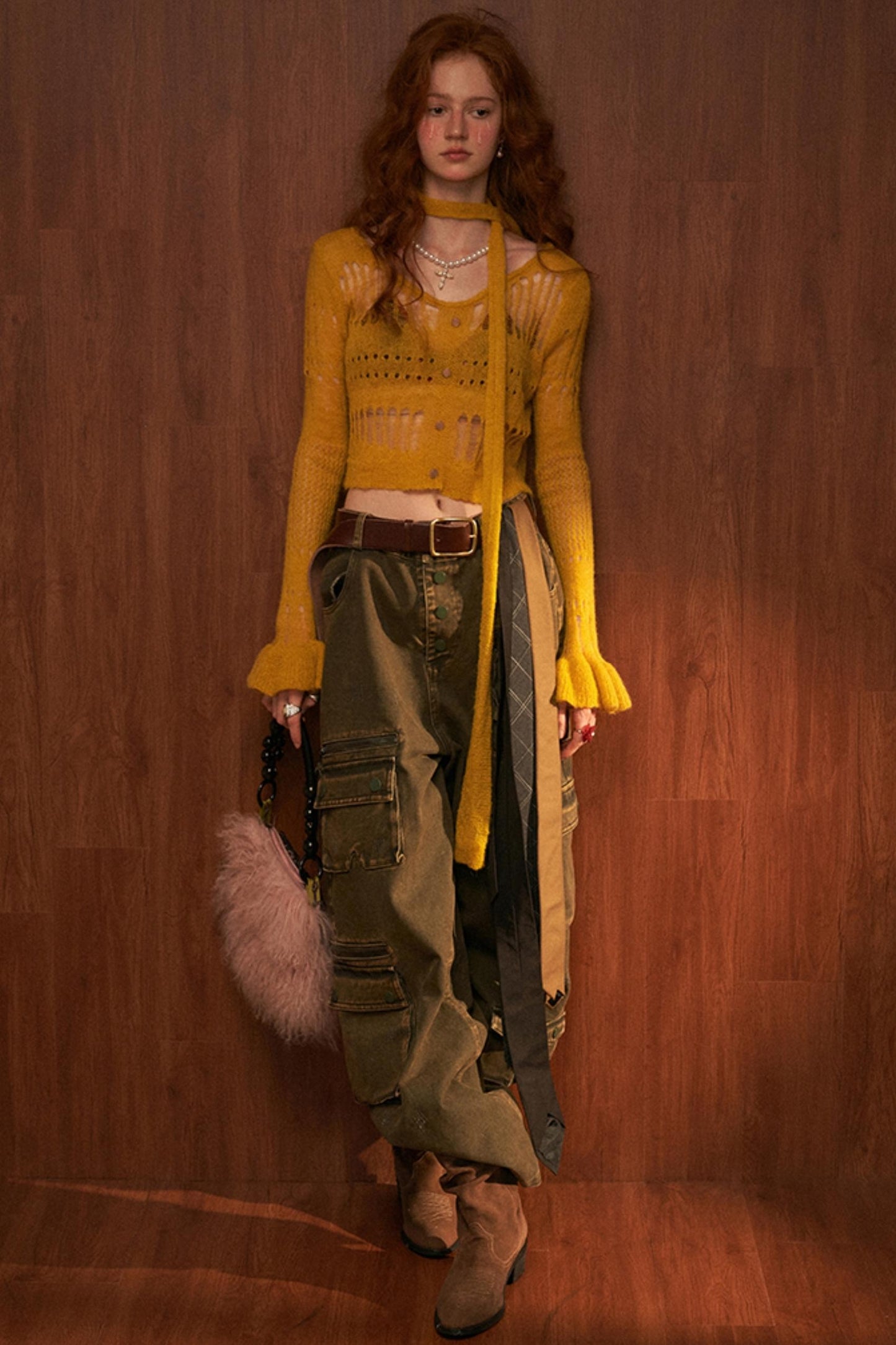 Wide-Neck Knit Cardigan