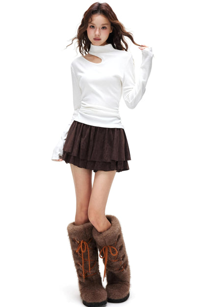 Suede Ruffled A-Line Skirt