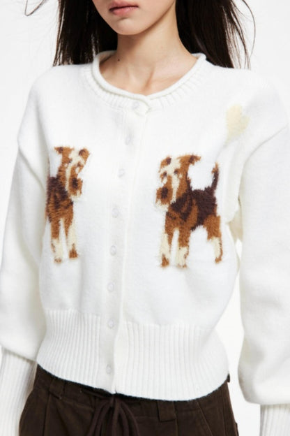 Puppy Jacquard Cropped Cardigan