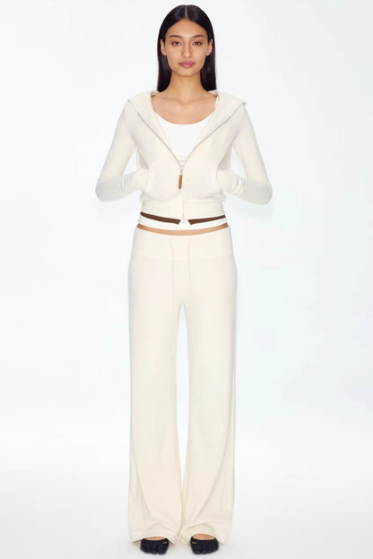 Color-Blocked Zipper Sweatshirt Top Set-Up