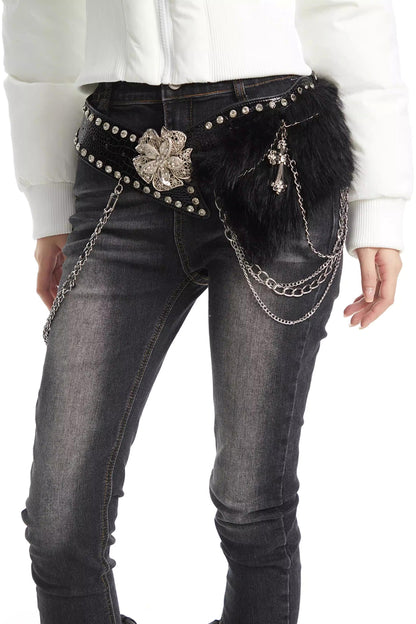 Spicy Black Rhinestone Waist Chain