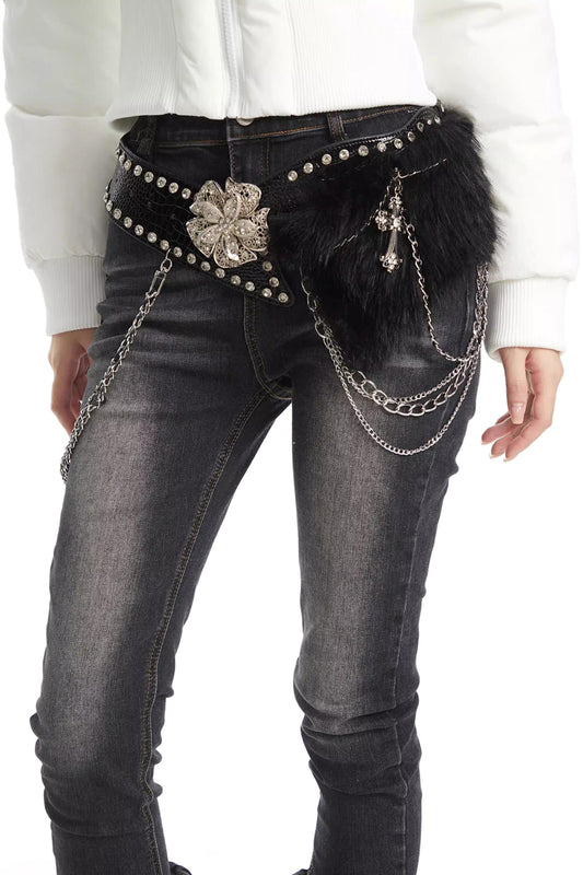 Spicy Black Rhinestone Waist Chain