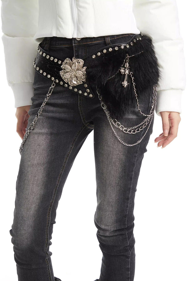 Spicy Black Rhinestone Waist Chain