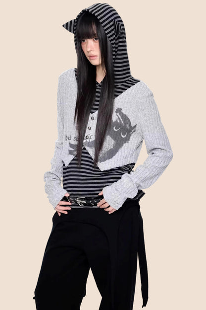 Striped Hooded Knit Sweater