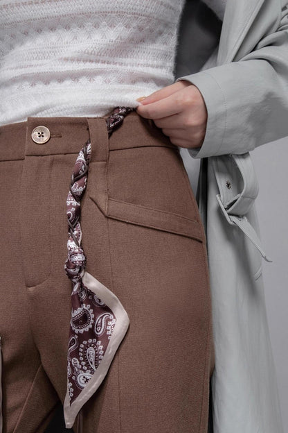 Silk Scarf Belt Split Bootcut Pants