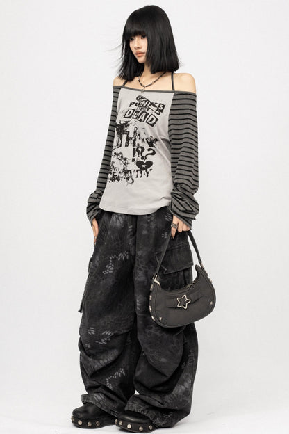 Loose Fit Spliced One-Shoulder Top