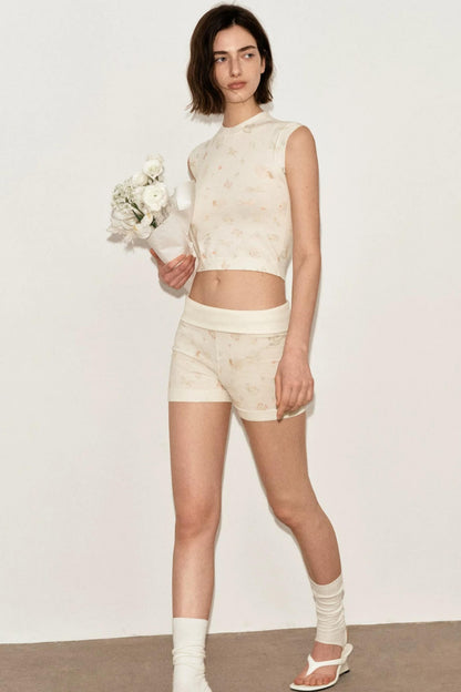 Französisches Retro-Strick-Camisole-Top mit Blumenmuster