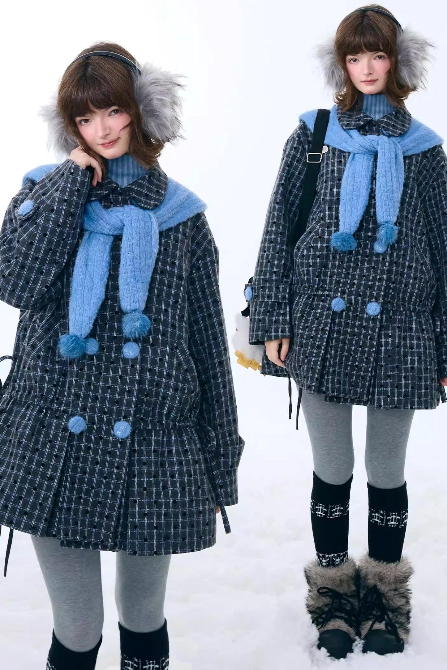 Dark Gray Plaid Wool Coat