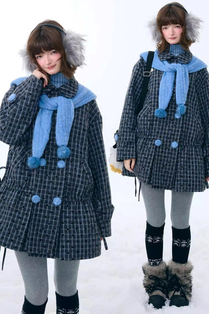 Dark Gray Plaid Wool Coat