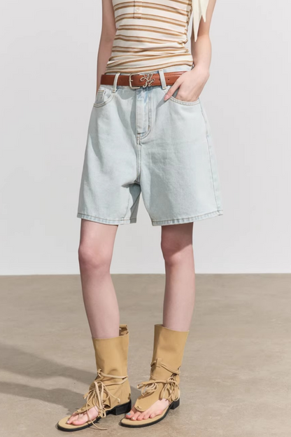 Short in denim lavaggio vintage a vita alta