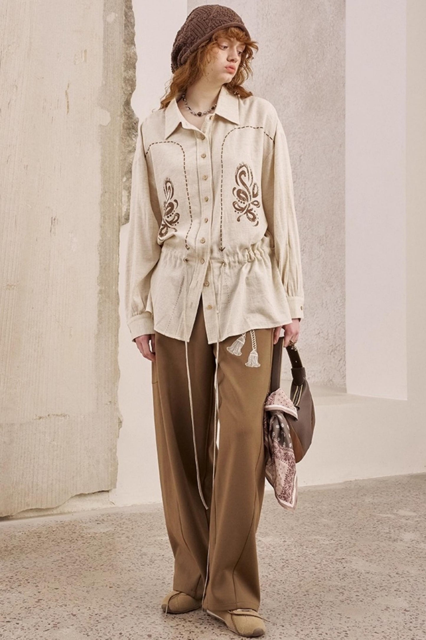 Vintage Striped Suede Embroidered Shirt