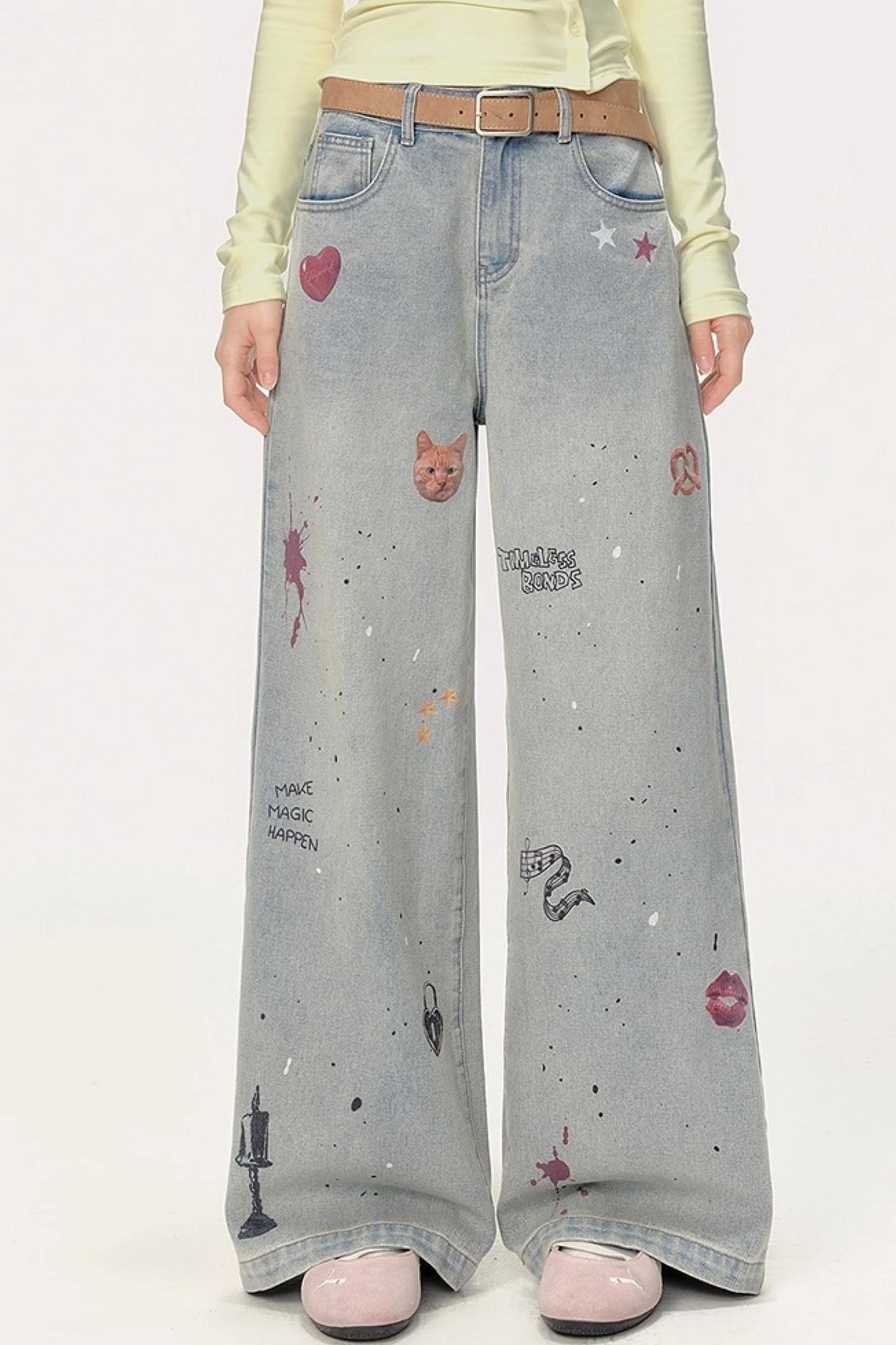 Luxury Straight Denim Wide-Leg Pants