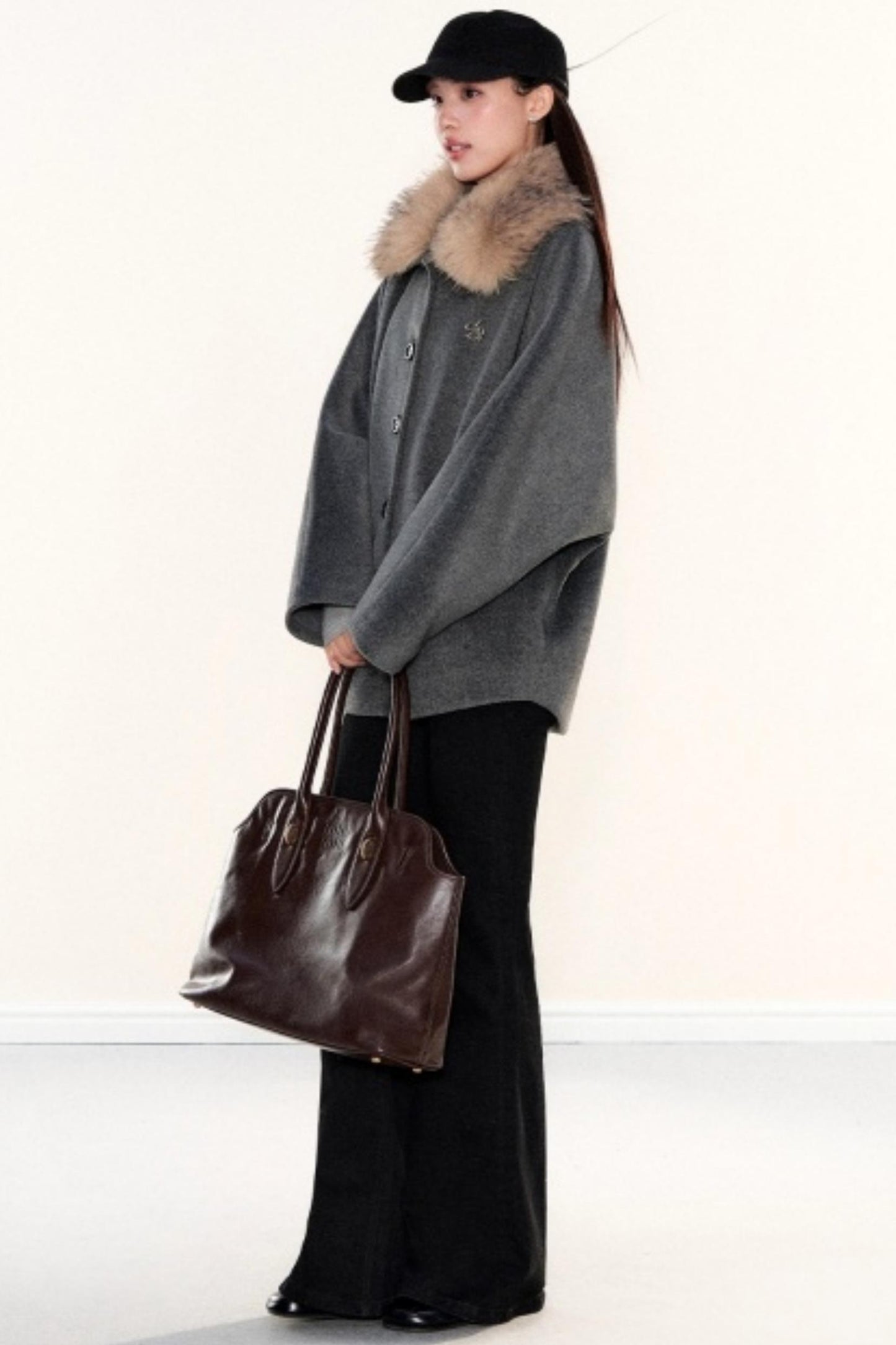 Fur Collar Woolen Cape Coat