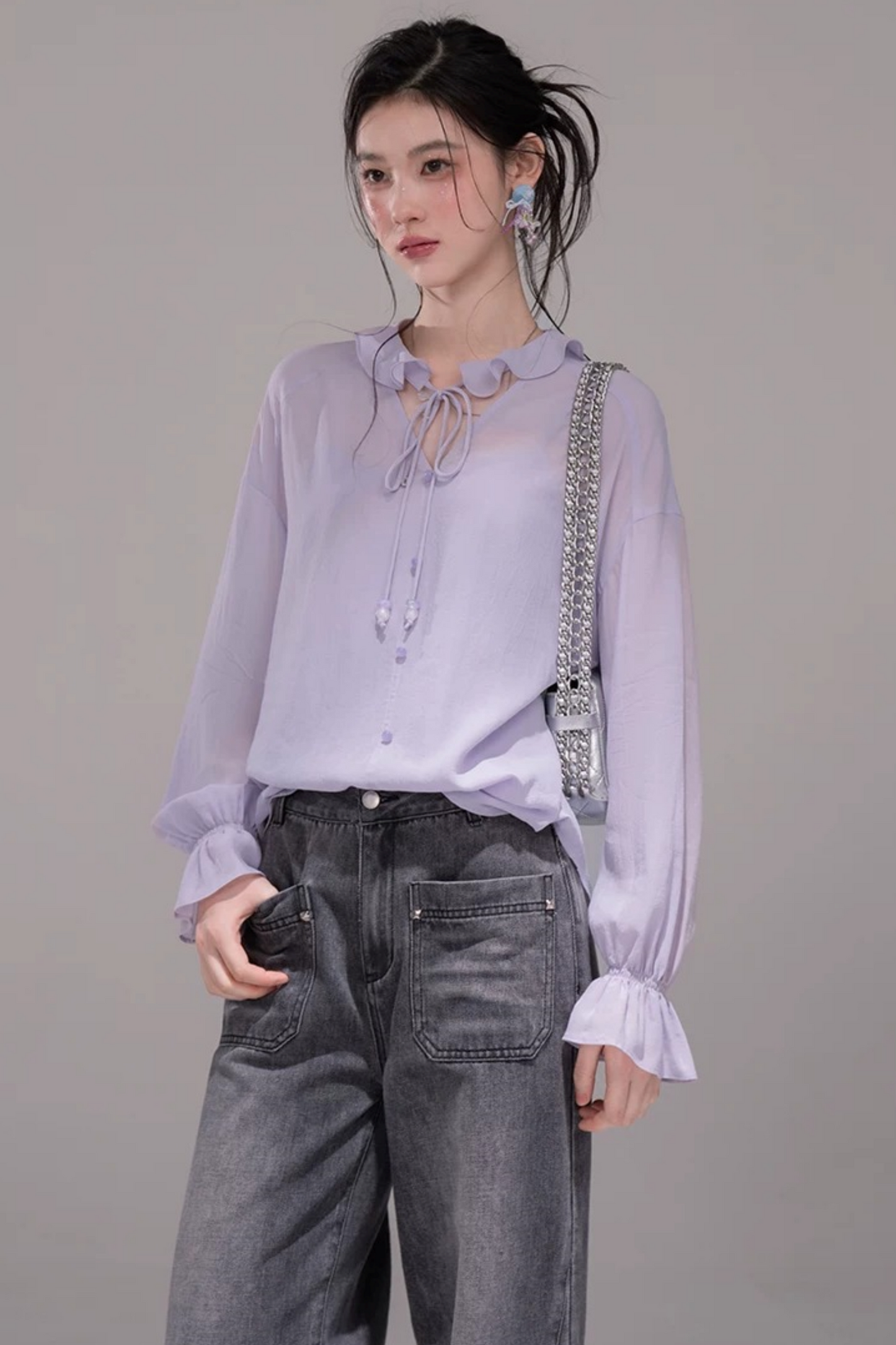 Conjunto de blusa púrpura oscuro de acetato