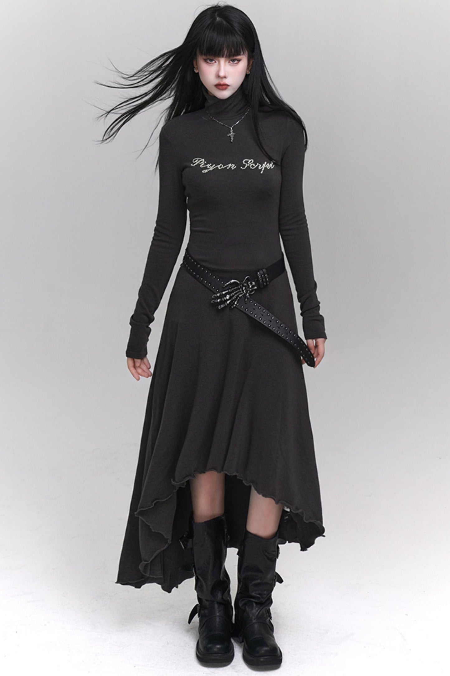 Elegant Gray Black Gothic Dress