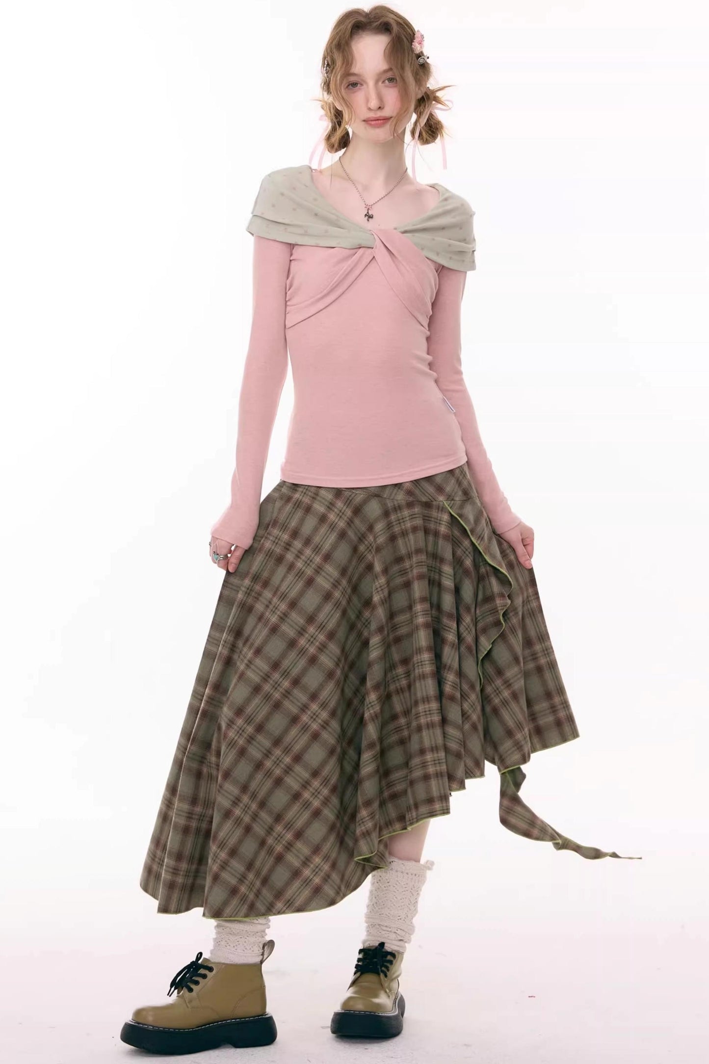 Autumn Plaid Asymmetrical Skirt