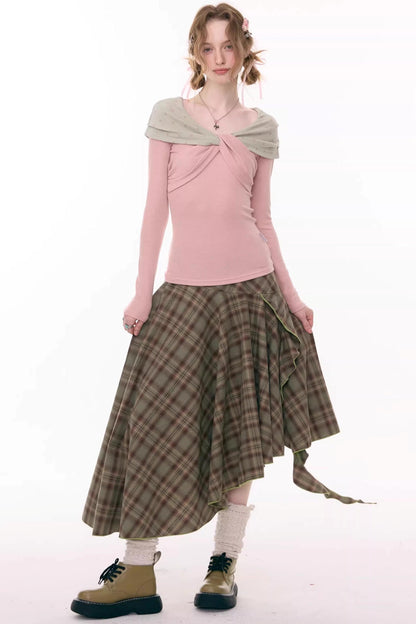 Autumn Plaid Asymmetrical Skirt