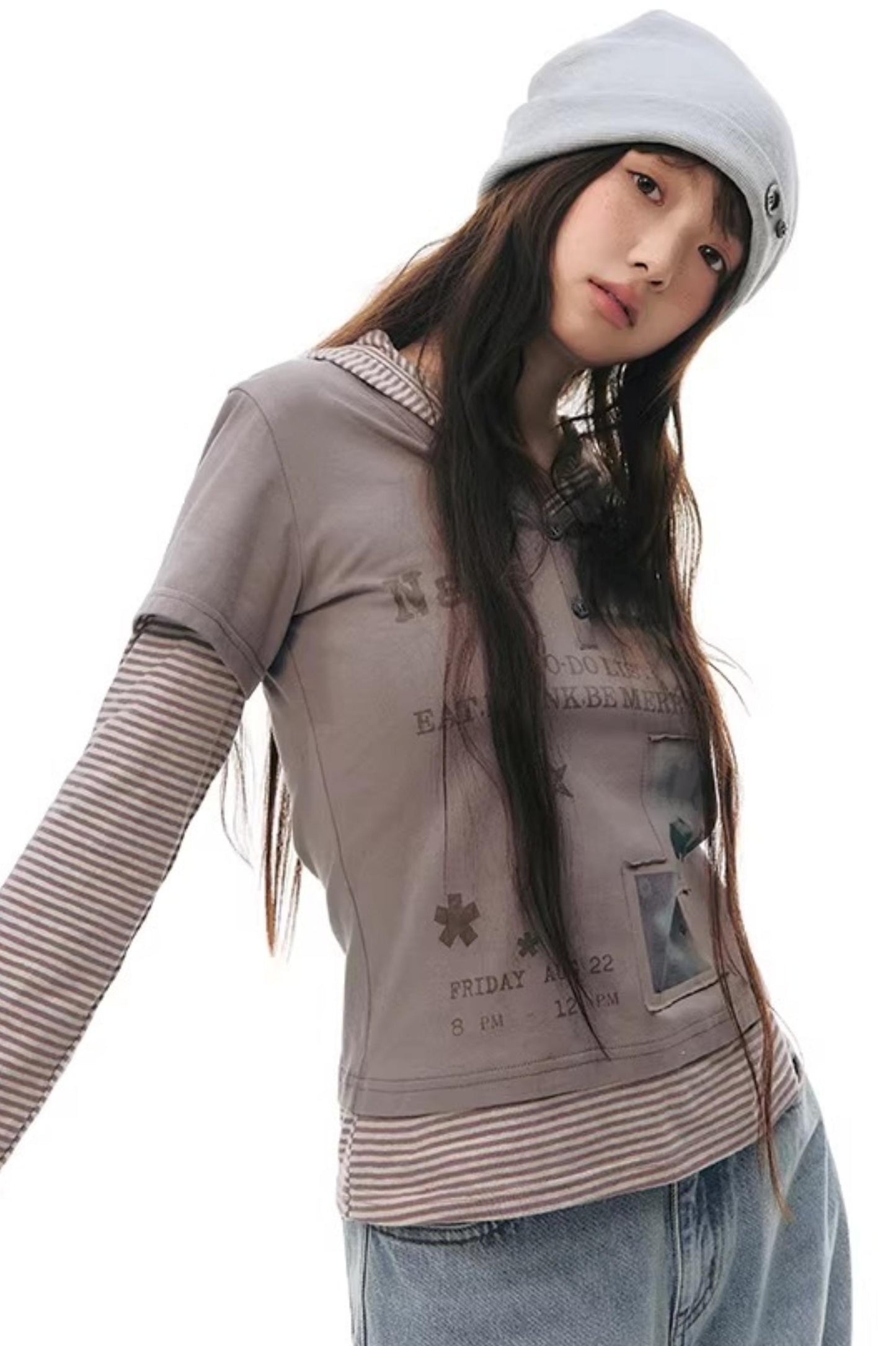 Hooded Spliced Long-Sleeve Top