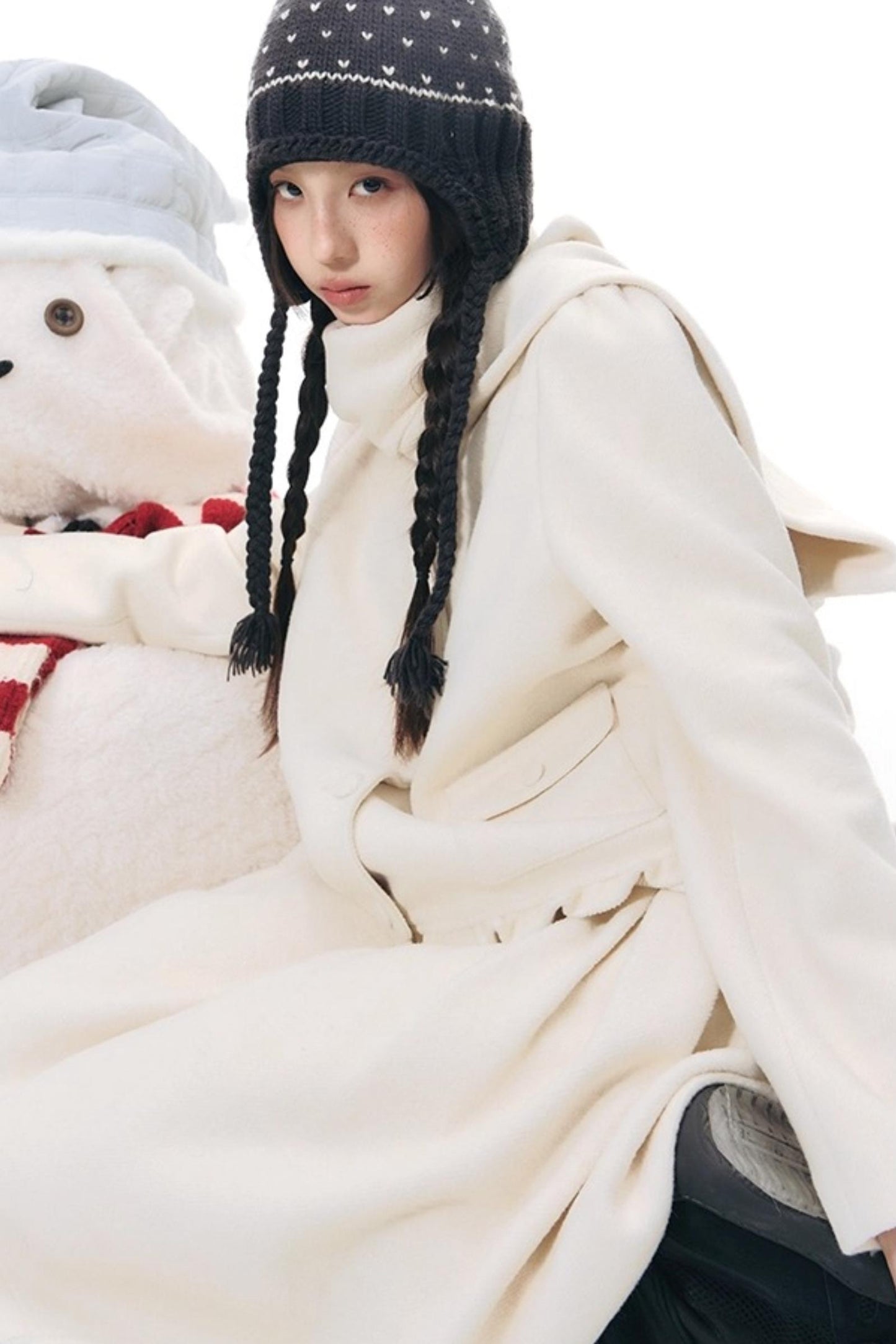 Knitted Scarf Collar Jacket Set-Up