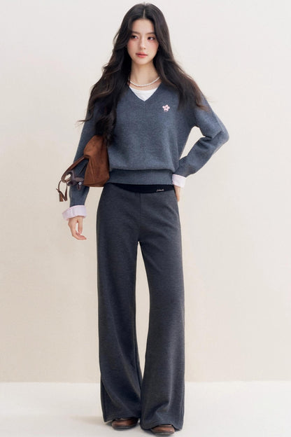 Romantic Check Wool-Blend V-Neck Sweater